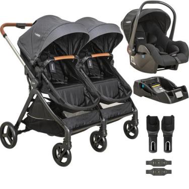 Imagem de Carrinho Kiddo para Gemeos com Bebe Conforto Base Speedy Grafite