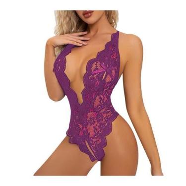 Imagem de Body Lingerie Sensual De Renda Conjunto Com Abertura Íntima Luxo Sexy 