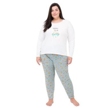 Imagem de Pijama Plus Size Meia Malha de Inverno Victory, 52, Off white