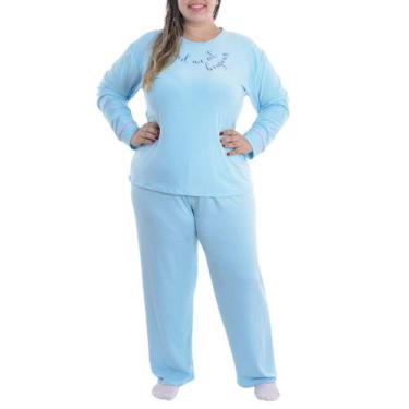 Imagem de Pijama Feminino Plus Size de inverno Suede Victory, 50, Azul