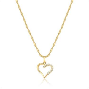 Imagem de Cordão Feminino Ouro 18k 50cm + Coração Com Zircônias - Dreamfactoryjó