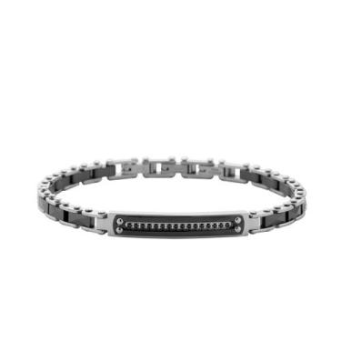 Imagem de Bracelete Masculino Couro Rosso Com Aço Black E Zircônia Rosso - Rosso