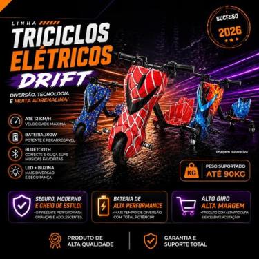 Imagem de Patinete Elétrico 3 Rodas Triciclo Infantil Led 300w 12km/h - generico