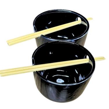 Imagem de Kit 12 Tigela para Poke com Hashi 500mL Preto Sapporo - Cermica Sappor
