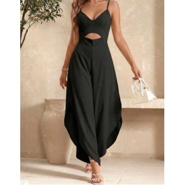 Imagem de Macacão Longo Viscose Feminino Soltinho Pantacourt Pantalona Alcinha S