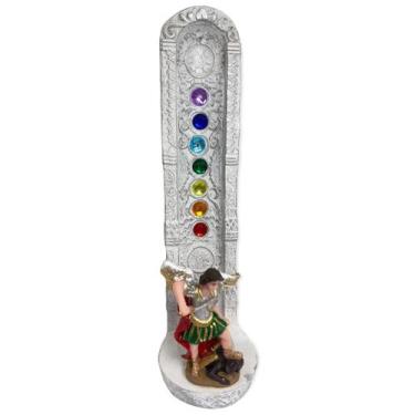 Imagem de Incensario 7 Chakras Branco Vertical São Miguel 22 cm Resina - Lua Mis