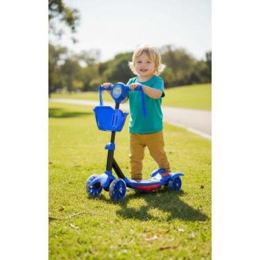 Imagem de Patinete 3 Rodas Azul C/ Cesta, Som e Luz - Diversão Garanti - Congrat