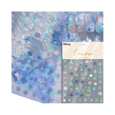 Imagem de Adesivos De Unha De Verão Com Conchas De Sereia, Estrelas-do-mar E Águ