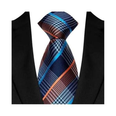Imagem de Gravata Clássica Masculina De Negócios 8CM Com Estampa Xadrez E Listra