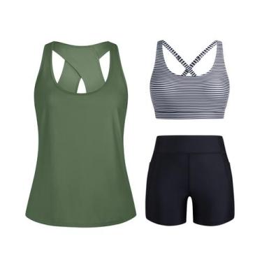 Imagem de Maiô HUSKARY 3 Peças Tankini Atlético Cintura Alta Plus Size