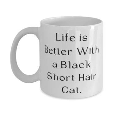 Imagem de Life is Better With a Black Hair Cat. Caneca de 325 g 443 ml, copo de cabelo curto preto para gato, bons presentes para gato de cabelo curto preto