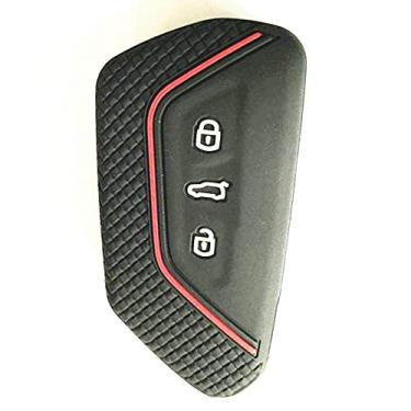 Imagem de YJADHU Silicone Car Styling Keyless Remoto Masculino Feminino Porta-Chaves Porta-Chaves Carcaça Capa, Adequado Para VW Golf 8 MK8 Passat CC Skoda, Red Line