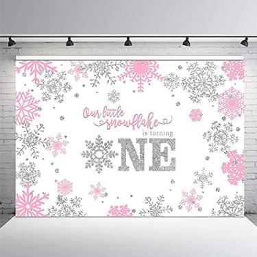 Imagem de Mehofoto Menina Inverno Onederland Acessórios de fundo para fotografia Floco de Neve Pequeno e Doce Floco de Neve Feliz Primeiro Aniversário Rosa Prata Inverno Wonderland Decoração de Festa Foto Estúdio Bandeira de fundo 18 x 1,5 m
