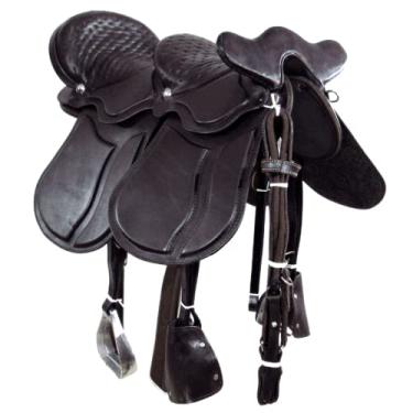 Imagem de Sela Dupla de Cabeça Marrom Para Pai e Filho Completa Luxo