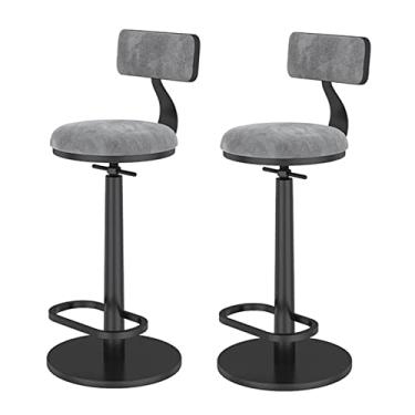 Imagem de Banco de Bar com Encosto Ilha de Cozinha Conjunto de 2 Cadeira de Balcão de Altura Ajustável, Cadeira Alta Giratória com Apoio para Os Pés Banquinho de Flanela de Metal, Bistrô, Banquinho da Manhã
