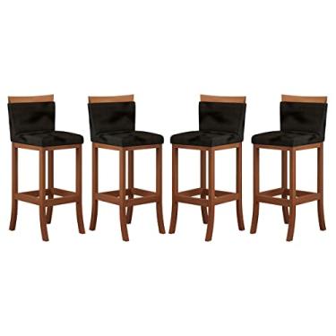 Imagem de Kit 4 Banquetas Média Encosto Estofado 38x88 Cm Paris Madeira Maciça Castanho Suede Preto - CCS