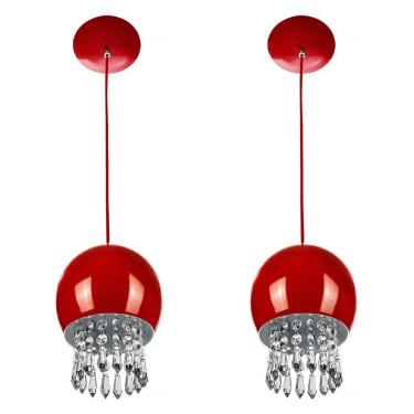 Imagem de Kit 2 Pendente Bola Pequena 15cm Vermelho Cristais Acrilico