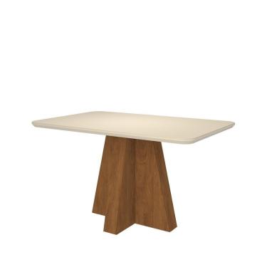 Imagem de Mesa de Jantar Maitê Tampo em MDF e Vidro Temperado 130 cm Cozinha Moderna Cor Marrom Off White