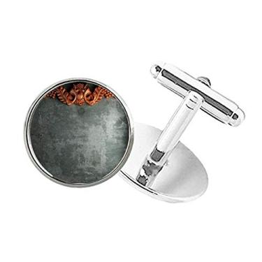 Imagem de DIYthinker Abotoaduras de pino com clipe de botão redondo e estampa de ornamento de mogno de cimento cinza