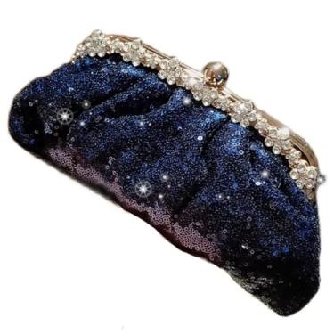 Imagem de Bolsa clutch feminina com lantejoulas bolsa carteira feminina corrente ombro feminina bolsa clutch de festa, Azul, M