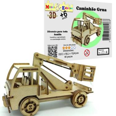 Imagem de Brinquedo Quebra Cabeça 3D Caminhão Grua Mdf - Monte & Eduque