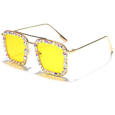 Imagem de Óculos de sol quadrado grande de diamante feminino colorido luxo cristal punk óculos de sol feminino moda strass, 1 amarelo, tamanho único