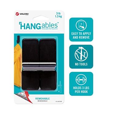 Imagem de VELCRO Brand Ganchos de parede removíveis HANGables | Fixadores de parede fáceis de remover | Ganchos não permanentes sem danos | Médio, comporta 1,3 kg, preto, pacote com 2