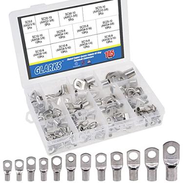 Imagem de Glarks 105 peças 12 Tipos de Argolas Resistentes Cabo de Bateria Ilhós de Cobre Enlatados Tubular SC Anel Terminais Conectores com Kit de Sortimento de Orifício Espião