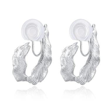 Imagem de HIUS Brincos de argola de pressão banhados a ouro 18K para mulheres, brincos de prata grossa não perfurados, cobre, sem pedra preciosa, Cobre, Sem pedra preciosa