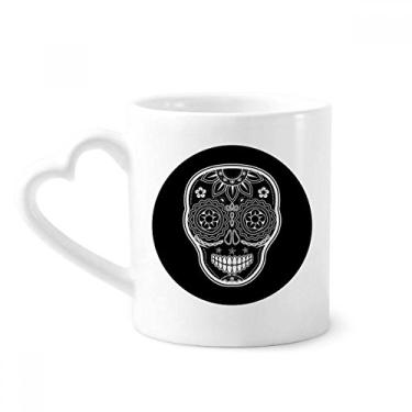 Imagem de Caneca preta branca do México Dia dos Mortos Caneca de café cerâmica copo de coração de vidro