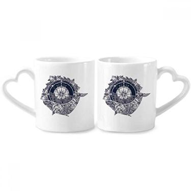 Imagem de Conjunto de canecas de porcelana para casais, estampa de arte e estrelas e flores de bússola
