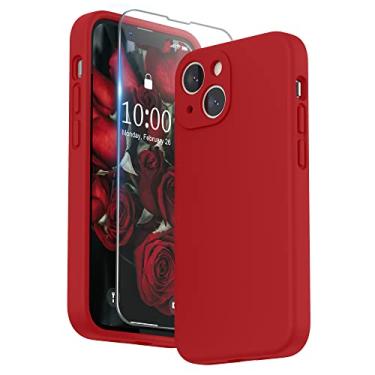 Imagem de SURPHY Capa compatível com iPhone 13 Mini com protetor de tela, (proteção da câmera + forro de microfibra macia) capa de telefone de silicone líquido 5,4 polegadas 2021, vermelha