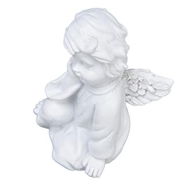 Imagem de Estátua de Querubim Resina Sintética Estátua de bebê Querubim Estatuetas Estilo Adorável Branco Estatuetas de bebê para Decorações de Festa (anjo contemplativo certo)