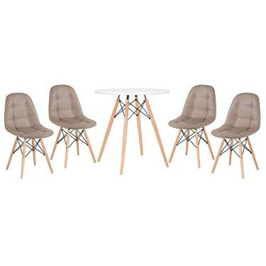 Imagem de Loft7, Kit - Mesa Eames 70 cm branco + 4 cadeiras estofadas Botonê nude