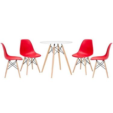 Imagem de Loft7, Kit - Mesa redonda Eames 70 cm branco + 4 cadeiras Eiffel Dsw Vermelho