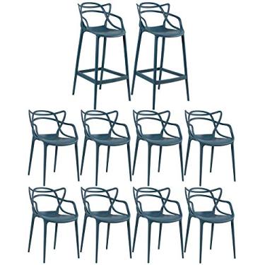 Imagem de Loft7, KIT - 8 x cadeiras + 2 x banquetas altas Masters Allegra - Azul petróleo