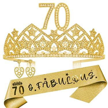 Imagem de Aniversário de 70 anos, tiara de aniversário de 70 anos, coroa e faixa de aniversário de 70 anos, 70 e faixa fabulosa, presente para mulheres de 70 anos, decoração de aniversário de 70 anos para mulheres, tiara de 70 anos, lembrancinha de aniversário de 70 anos, faixa de 70 anos