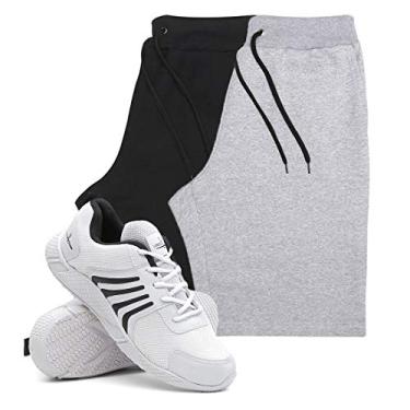 Imagem de KIT 2 Bermudas Masculina Moletom Conforto + Tenis Masculino Running Academia - Bermudas Preto/Cinza GG - Tenis Branco - 39