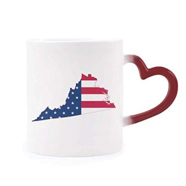 Imagem de Virginia USA Map Stars Flag Shape Heat Sensitive Mug Red Color Change Color Changing Grés Cup