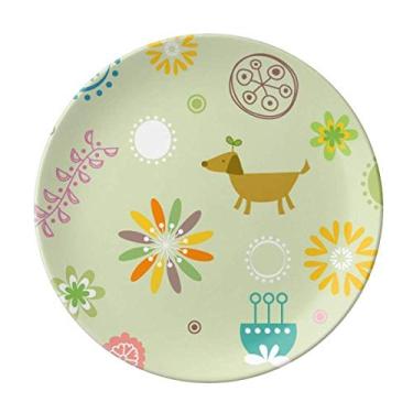 Imagem de Prato decorativo de porcelana com estampa de cachorro de flor em estilo fresco