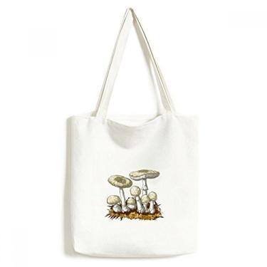 Imagem de Linda bolsa de lona com estampa de cogumelo branco ilustração bolsa de compras casual bolsa de mão