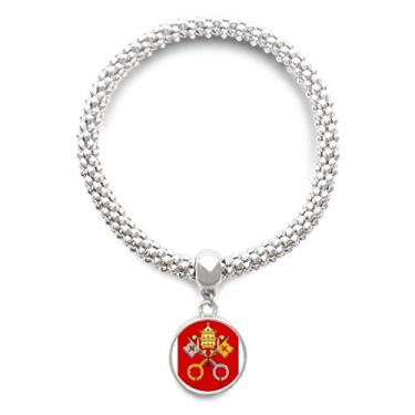 Imagem de DIYthinker Bracelete de prata com emblema nacional da Cidade do Vaticano com pingente de corrente ajustável