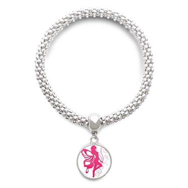 Imagem de DIYthinker Bracelete de borboleta com asa rosa lindo anjo prata pingente corrente de joias ajustável