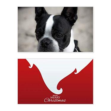 Imagem de Bulldog Pet Animal Imagem escura Feriado Feliz Natal Cartão de parabéns Mensagem de Natal Letra de Natal
