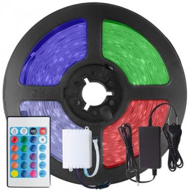 Imagem de Kit Fita Led 5050 Rgb Colorida 300 Leds 5 Metros 12V Ip65 + Controle R