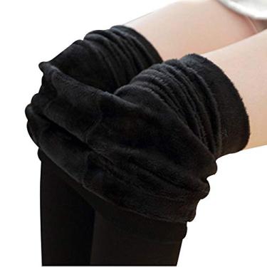 Imagem de Lishiny Meia-calça feminina quente de lã macia para inverno forrada com lã, calça legging grossa para ioga (preta, 300G)
