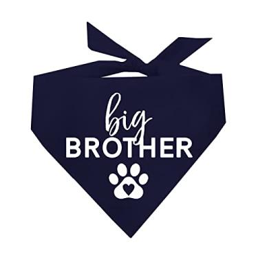 Imagem de Bandana Big Brother Heart Paw Dog | Triângulo ajustável 100% algodão | Acessório para sessão de fotos de anúncio de gravidez | Novo bebê | Feito nos EUA | Família combinando | Azul marinho Tamanho