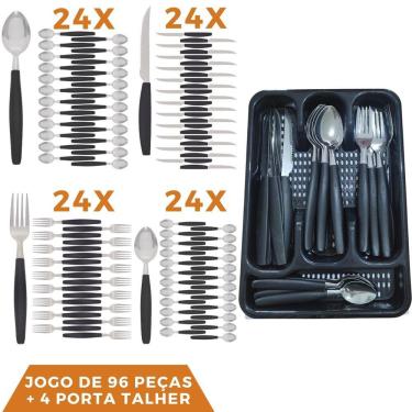 Imagem de Faqueiro 96 Pçs Aço Inox C/ 4 Porta Talheres Berlim Preto
