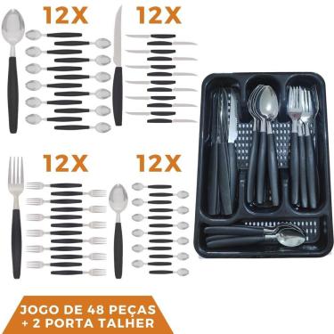 Imagem de Faqueiro 48 Pçs Aço Inox C/ 2 Porta Talheres Berlim Preto