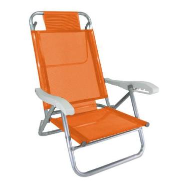 Imagem de Cadeira De Praia Alumínio Reforçada 5 Posições Banho De Sol Laranja Za